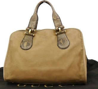 Gucci Twice Satchel Nubuck With Python Brown Suede Handbag (Pre-Owned)