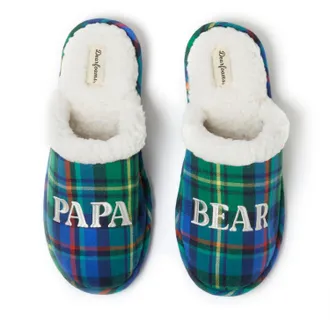 Dearfoams Mens Papa Bear Plaid Scuff Slipper