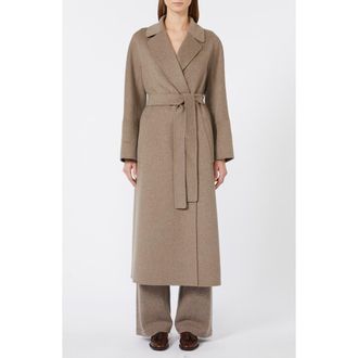 Max Mara Elisa Belted Wool Double Face Coat in Medium Grey at Nordstrom, Size 12
