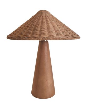 Deco Wood L&aacute;mpara de mesa de madera y rat&aacute;n en color marr&oacute;n y natural de 41cm