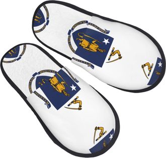 Generic Massachusetts State Flag Unisex House Slippers Cosy Slippers Fluffy Sliders For Bedroom Indoor Outdoor L