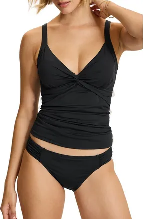 Tommy Bahama Pearl Underwire Twist Front Tankini Top in Black at Nordstrom, Size X-Small