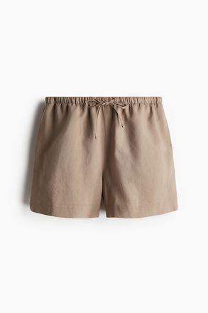 H&M Kordelzugshorts aus Leinenmix - Dunkelbeige