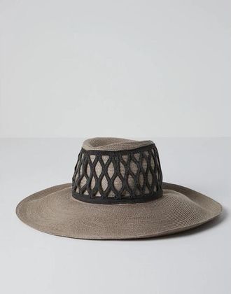 Brunello Cucinelli Womens Beige Woven Wide Brim Hat, Size M