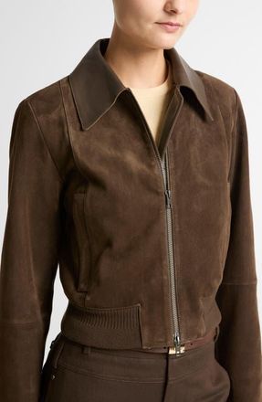 Vince Shrunken Suede Bomber Jacket in Willow at Nordstrom, Size X-Large