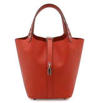 Herm&egrave;s Picotin Rouge H Epsom Leather Handbag Tote Bag (Pre-Owned)