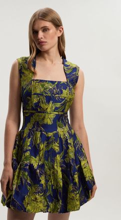 Karen Millen Womens Floral Jacquard Tailored Puff Mini Dress - Multicolour - Size 12 UK
