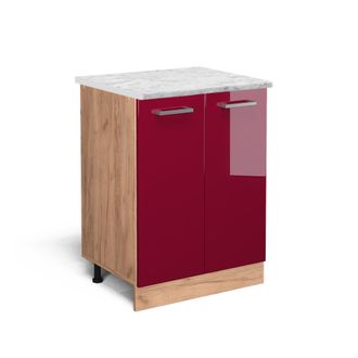 Vicco Mueble Bajo De Cocina R-line, Rojo Burdeos Alto Brillo, 60 Cm Et M&aacute;rmol
