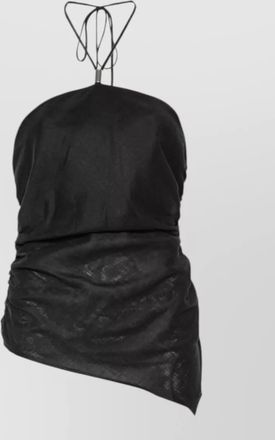 Semicouture becka linen halterneck asymmetric ruched top