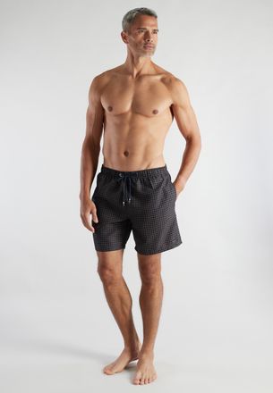 Bugatti Badeshorts BUGATTI, Herren, Gr. 4, N-Gr, schwarz, dunkel, minimal, Popeline, Obermaterial: 100% Polyester, Badehosen Badeshorts, mit Print, mit Kordel