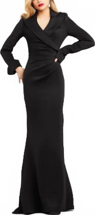 Jovani Long Sleeve V Neck Evening Dress In Black