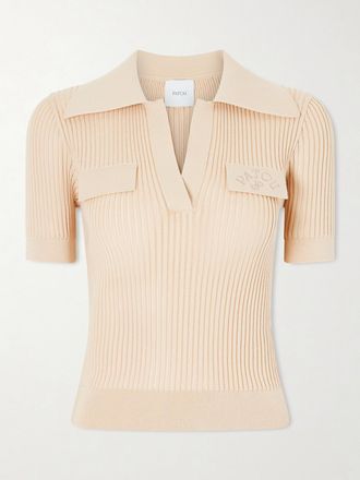 Patou Polo In Cotone A Coste Con Logo Ricamato - Neutri