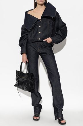 Balenciaga Denim Jacket With A High Collar, Womens, Navy Blue