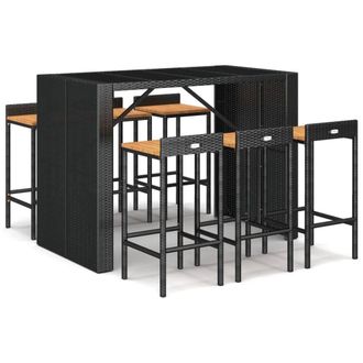 Berkfield Home 7 Piece Garden Bar Set Black Poly Rattan& Solid Wood Acacia