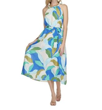 Jade Yoga Halter Maxi Dress In Tropical Leaves