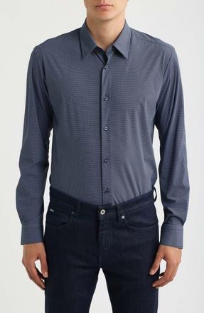 BOSS Roan Kent Slim Fit Performance Button-Up Shirt in Dark Blue at Nordstrom, Size Xx-Large