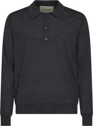 Valentino Wol Polo Met VLogo Borduurwerk - Heren - Polos - Grijs - M - Wol - Tops