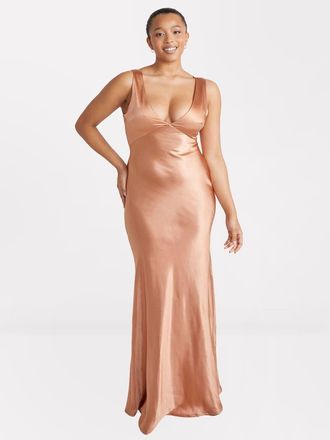 Six Stories Twist Back Satin Bridesmaid Dress in Burnt Peach at Nordstrom, Size 10