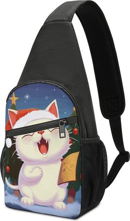 Generic Casual Crossbody Shoulder Bag Cute Cat Sing Christmas Carols Chest Pack Lightweight,Multipurpose Sling Backpack for Camping Women Men