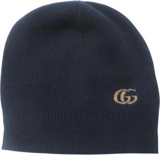 Gucci Pre-owned GG Cashmere Wool Beanie - Heren - Vintage Accessoires - Blauw - ONE Size - Wol - Vintage