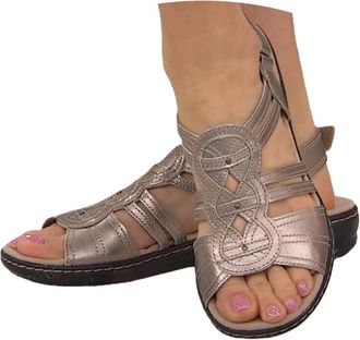 Generic Wide Fit Sandals for Women White Sandals for Women Open Toe Orthopedic Shoes Retro Leather Soft Sole Wedge Breathable Walking Sandal Summer Comfortabl