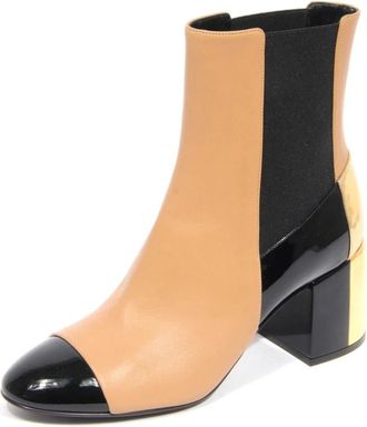 Casadei Elastische Leren Laarzen Tiffany Zwart/Beige/Goud - Dames - Laarzen met Hak - Beige - 37 EU - Schoenen