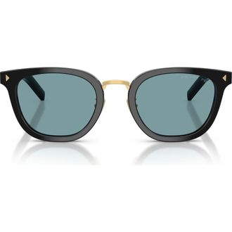 Prada 49mm Polarized Cat Eye Sunglasses in Black /Green Polar at Nordstrom