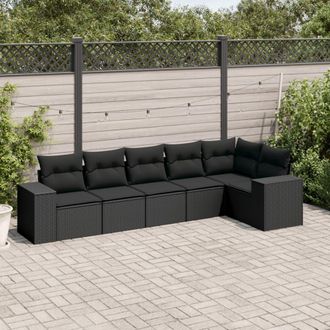 vidaXL Set De Sof&aacute;s De Jard&iacute;n 6 Piezas Y Cojines Rat&aacute;n Sint&eacute;tico Negro Vidaxl