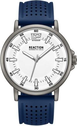 Kenneth Cole Reaction Perforated Silicone Strap Watch, 44mm in White/Dark Blue at Nordstrom Rack