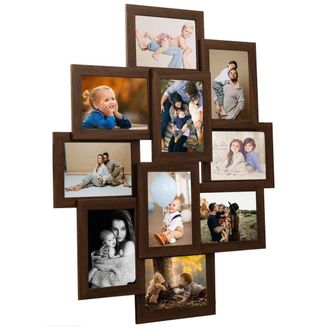 Berkfield Home Collage Photo Frame for 10x(10x15 cm) Picture Dark Brown MDF | Size: 10x15 cm