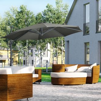 OUTSUNNY 3 x 3(m) Cantilever Parasol with Cross Base, Garden Umbrella in Grey