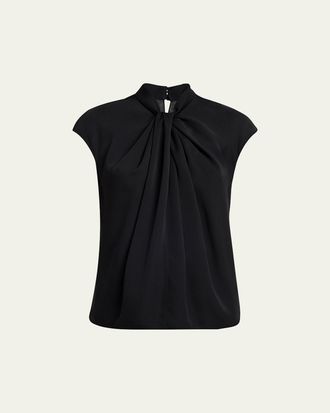 Giorgio Armani Twisted Cap-Sleeve Georgette Silk Blouse