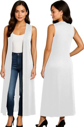 Re Tech UK Ladies Sleeveless Cardigan | Womens Summer Lightweight Longline Waistcoat | Waterfall Open Front Maxi Cardigan | Thin Boyfriend Cardigans for Women UK