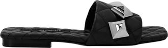 Philipp Plein Matelass&egrave; Sandalen Platte Noppen - Dames - Sandalen - Zwart - 36 EU - Leer - Schoenen