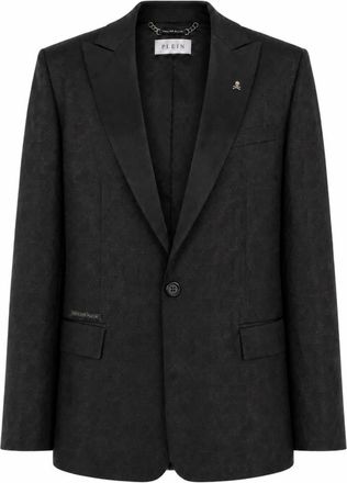 Philipp Plein Jacquard Blazer Regular Fit Monogram - Heren - Blazers - Zwart - S - Jassen