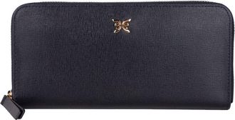 Emanuel Ungaro Womens Zip Around Wallet Butterfly Style - Black Leather - One Size