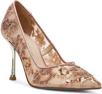 Betsey Johnson Jenii Sequin Mesh Pump in Beige at Nordstrom, Size 5.5