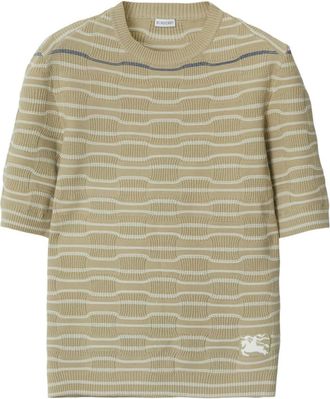 Burberry embroidered-logo knit t-shirt - women - Cotton/Viscose/Polyamide/Polyester/Elastane - S - Neutrals