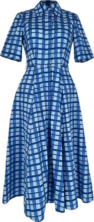 Emilia Wickstead Emilia Wickstea Rubie Checked Midi Shirt Dress in Blue Cotton