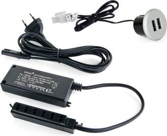 Emuca Kit De Conector Usb Para Carga Plugy, Incluye Convertidor Y 2 Usb Tipo A, Para Encastrar En El Mueble En Di&aacute;metro 25mm, Pl&aacute;stico, Gris Metalizado - Em