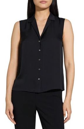 Theory Sleeveless Silk Woven Shirt in Black at Nordstrom Rack, Size Petite