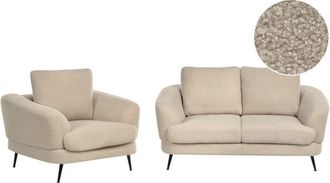 Beliani Living Room Set 3 Seater KJAER Boucle Light Beige