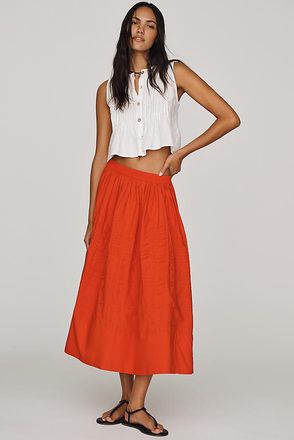Maeve Cotton Pintuck Midi Skirt