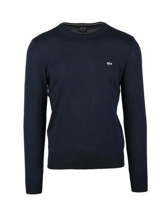 Paul & Shark Crew Neck Sweater In Deep Navy With Embroidered Logo
