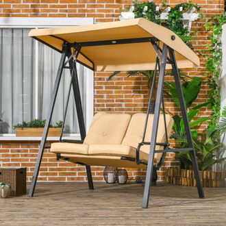 OUTSUNNY 2 Seater Garden Outdoor Swing Chair Hammock w/ Steel Frame in Yellow