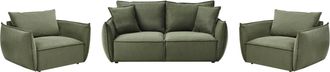 Beliani Conjunto De Sala De Estar De Tela Asiento Bajo Profundo Ancho Respaldo Acolchado Acogedor Moderno Verde Kunes