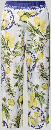 Marc Cain Straight Fit Stoffhose aus reiner Viskose mit Allover-Motiv-Print in Weiss, Gr&ouml;&szlig;e 34