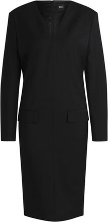 BOSS Tailored V-neck dress with flap pockets in relaxed fit