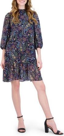 Julia Jordan Mock Neck Three-Quarter Sleeve Dress in Navy Multi at Nordstrom Rack, Size 10