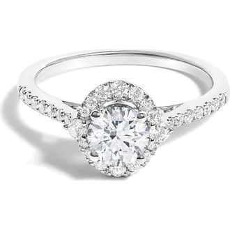 House of Brilliance 14K White Gold 1.00 Cttw Lab-Grown Diamond Oval Shaped Halo Engagement Ring at Nordstrom, Size 10